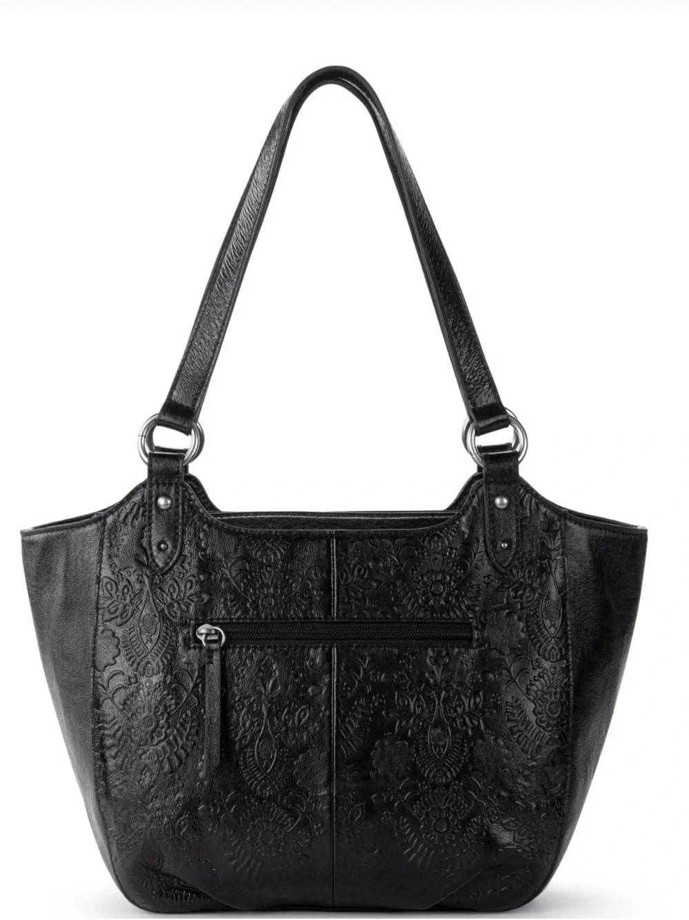 The Sak Bolinas Satchel in Black Floral Embossed Leather